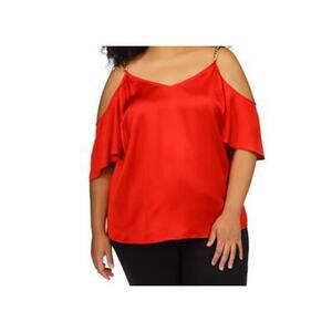Michael Michael Kors Plus Size Cold-Shoulder Chain Strap Top - Crimson 2X NWT